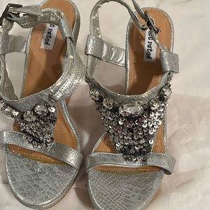 Not Rated pewter bling wedge sandals